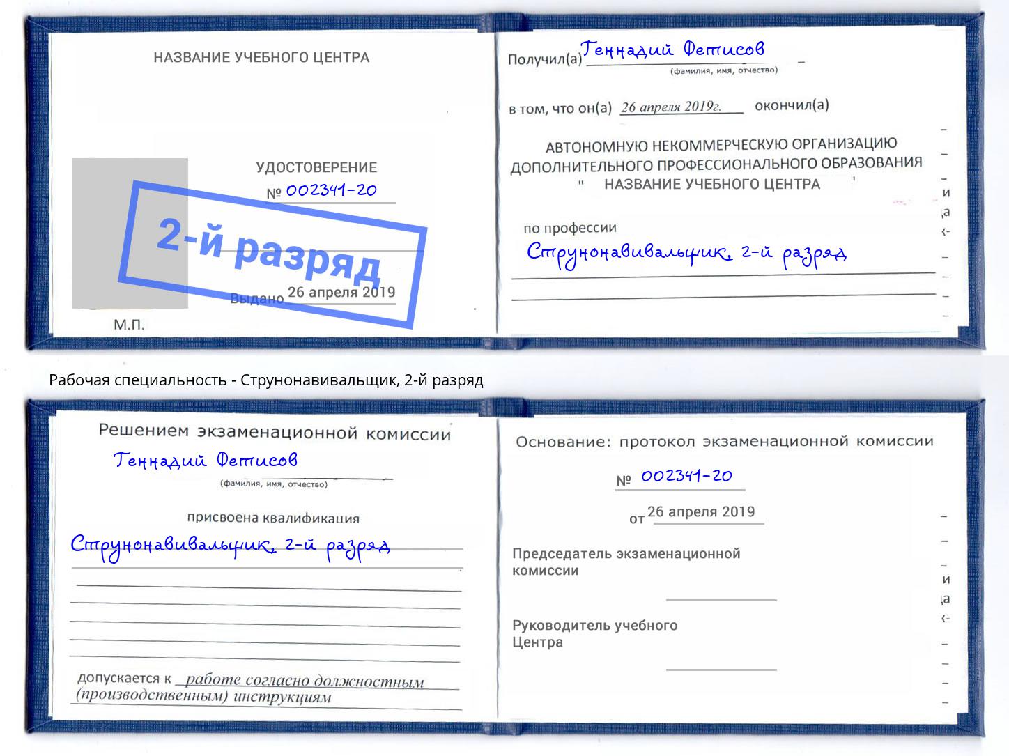 корочка 2-й разряд Струнонавивальщик Берёзовский
