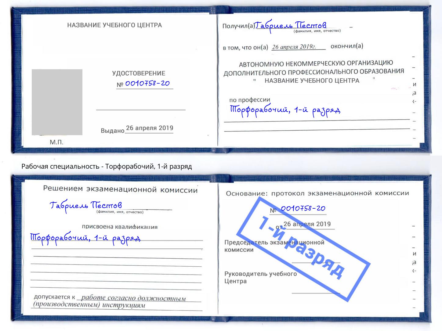 корочка 1-й разряд Торфорабочий Берёзовский