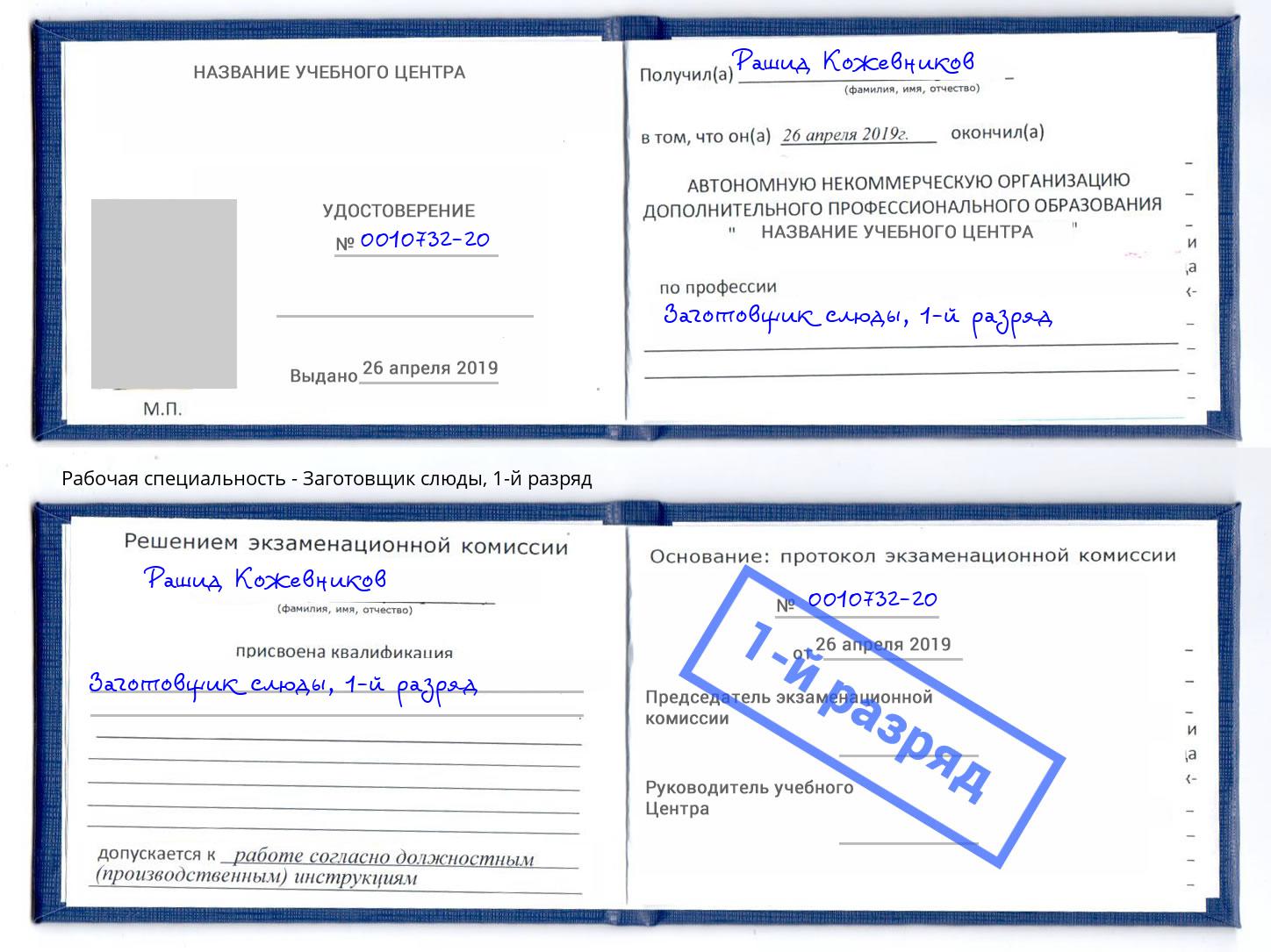 корочка 1-й разряд Заготовщик слюды Берёзовский